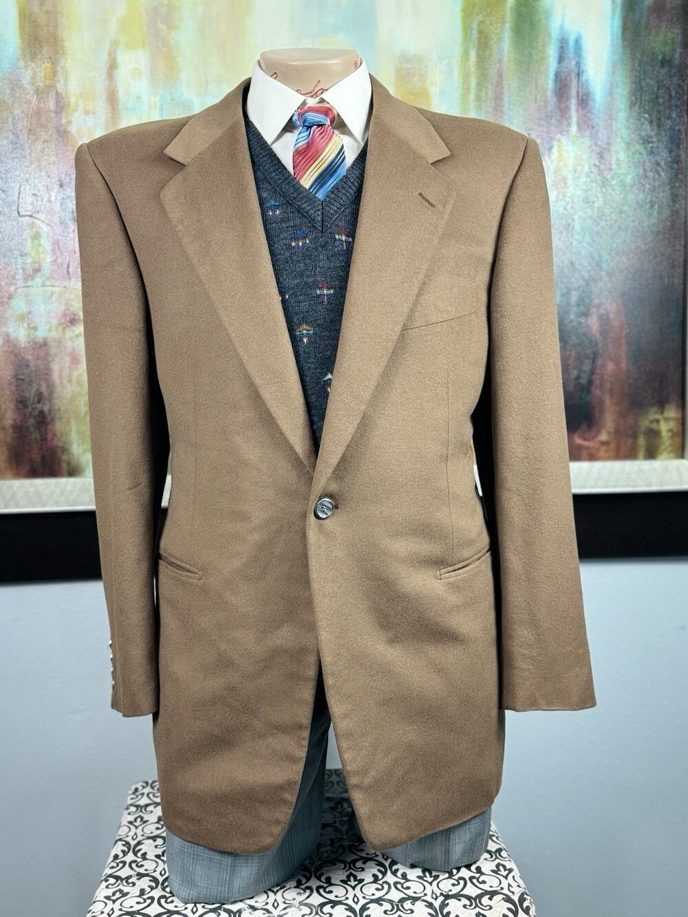 KASHANI Italy LORO PIANA 100% Cashmere Tan Blazer 46L 56 Mother Of Pearl Button